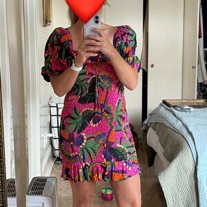 Farm Rio Toucan Puff Sleeve Mini Dress